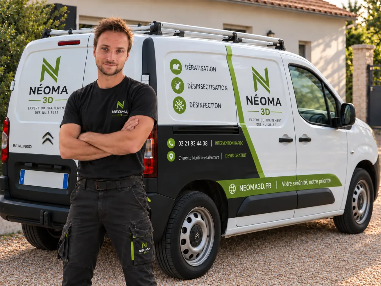 Benjamin Jarrossay, technicien Néoma 3D, devant son véhicule d'intervention